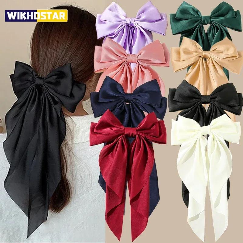 Accessori Coreani Mollette per Capelli per Donne Ragazze Grande Fiocco Fiocco Lungo in Raso Monocolore Pinza a Molletta