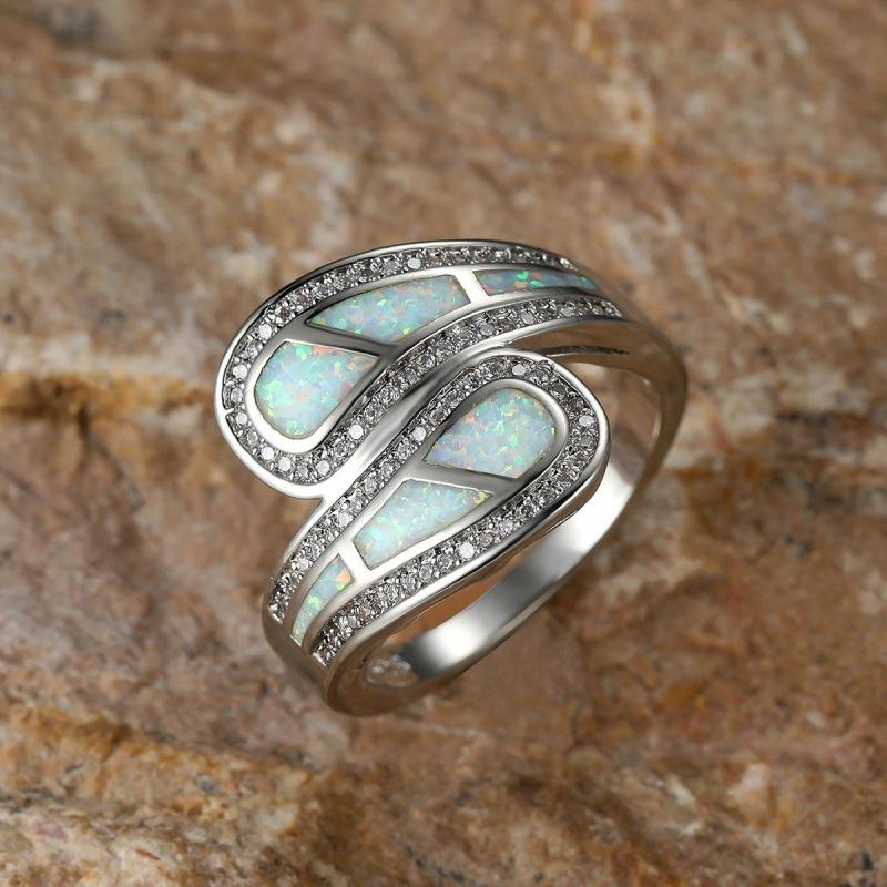Hot Sale Platinum Double Tail White Opal Ring Couple Domineering Premium Simple Personality Ring Jewelry no. 6