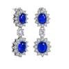 Blue Oval Zircon Double Cluster Single Stud Earrings