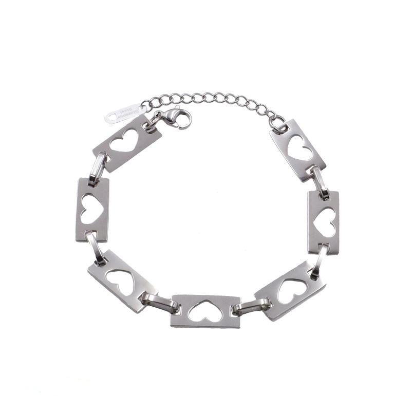 Hip-Hop Style Personality Simple Titanium Steel Hand Jewelry Love Shape Square Titanium Steel Non-Fading Bracelet Women
