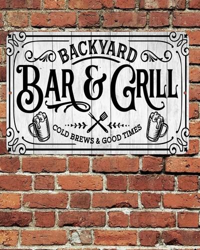 Backyard Bar Grill Sign Metal Aluminum Good Brews Times Porch Patio