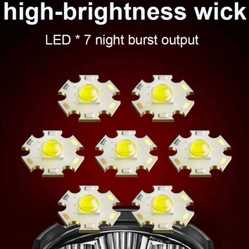 High Power Led Flashlight 7 Lamp Beads with Side Light Super Bright USB Rechargeable Tactical Torch Outdoor Camping Fishing Lamp