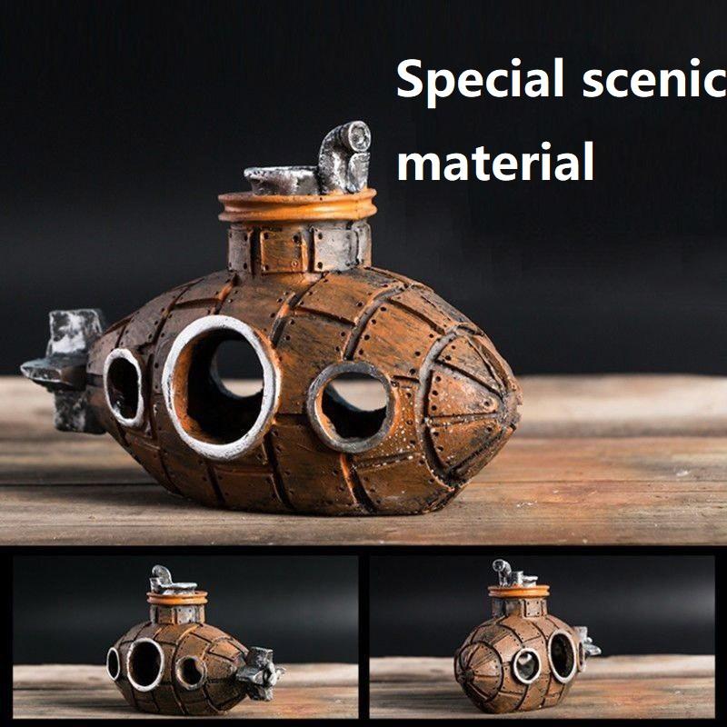 Resin Submarine Ornament Aquarium Decoration Fish Tank Scenic Decor Shrimp Hideout Theme Ornament ZSP03