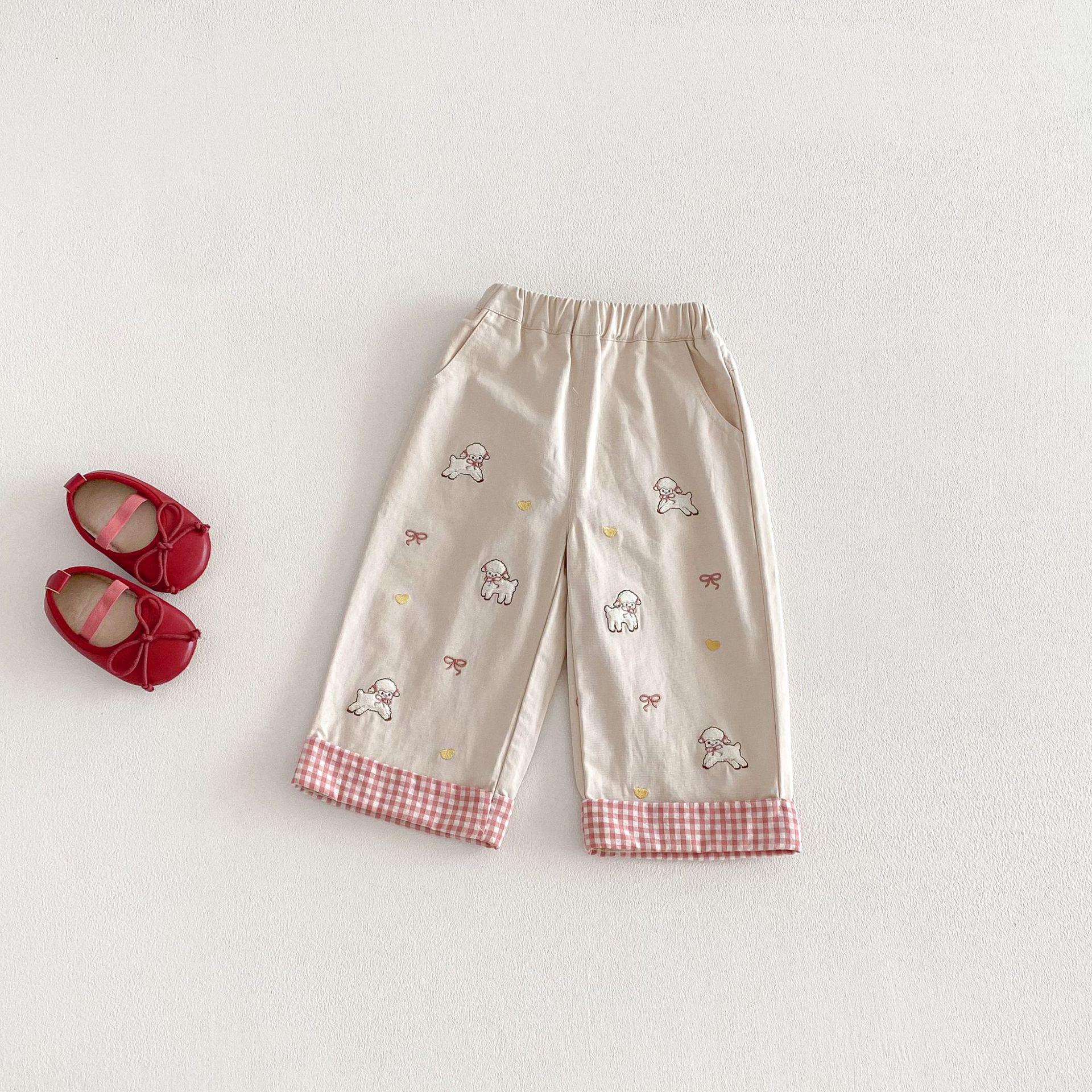 Adorable Spring 2026 Girls  Bowknot Little Sheep Cuffed Casual Pants 100 cm