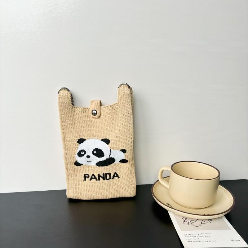 Panda Mobile Phone Bag Cute Knitted Bag High Sense Personality Versatile Dopamine Shoulder Messenger Bag Dopamine Wind