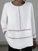 2025 Women's Semi-Transparent Solid Color Round Neck Hollow Long Sleeve Loose Cotton Shirt - Middle Eastern Style