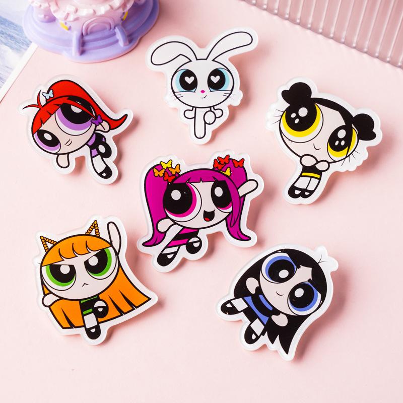 6 Pezzi Kawaii Anime The Powerpuff And Girls Serie Spilla Acrilica Personaggio Cartone Animato Carino Stampa Creatività Distintivo Zaino Fai da Te