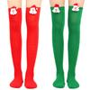 Women's Christmas Striped Thigh High Socks with Santa Claus Doll Design