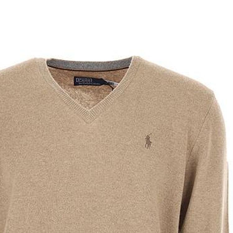 Polo Ralph Lauren FW22 Solid Color Small Pony Embroidered V-Neck Long Sleeve Pullover Sweater Men Sweater Brown 710876707-007