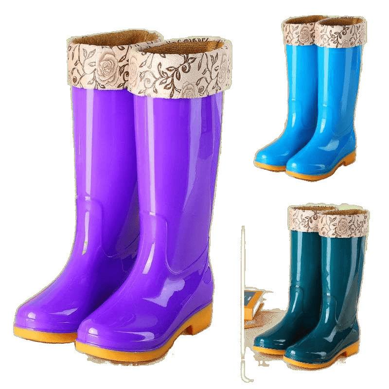 Hohe rutschfeste Samt-Baumwoll-Regenschuhe Regenstiefel wasserdichte Schuhe Eimer-Gummischuhe Überschuhe Wasserstiefel Damen Erwachsene Küche warm im Winter