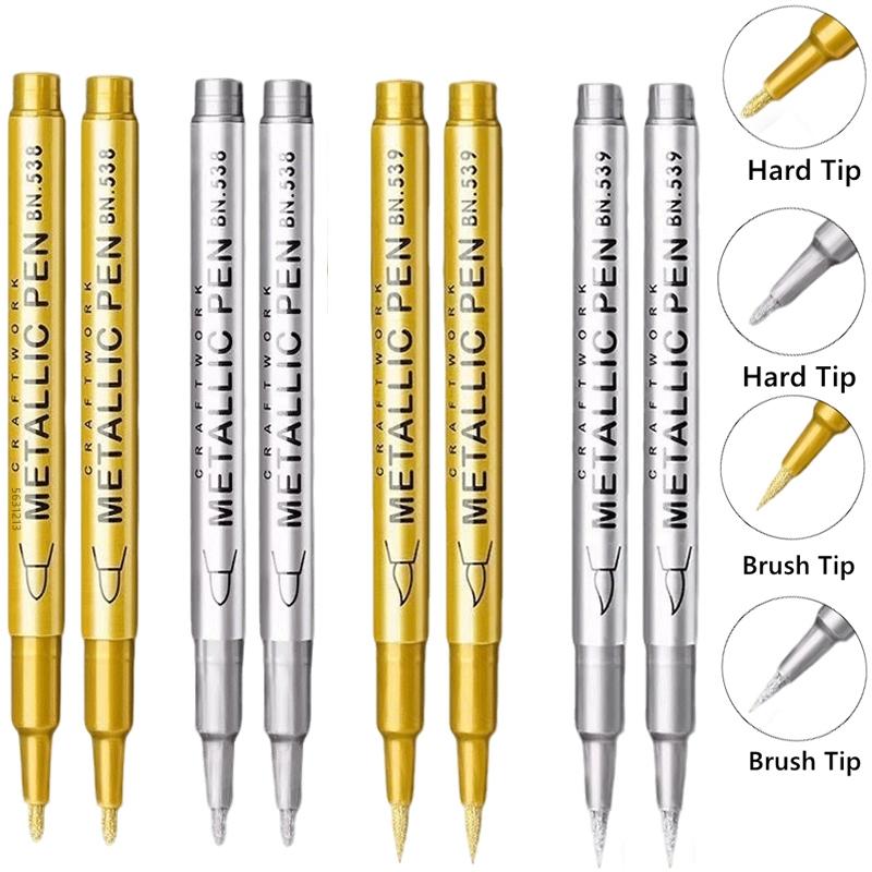 1/10/50Pcs Art Writing Gold Silver White Metallic Paint Pen Set Brush Tip Marker Pen Acrylic Paint Markers Stationery Supplies