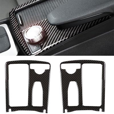 Car Real Carbon Fiber Central Control Water Cup Panel Cover Sticker For Mercedes Benz C Class W204 C200 C300 C180L E Class W212