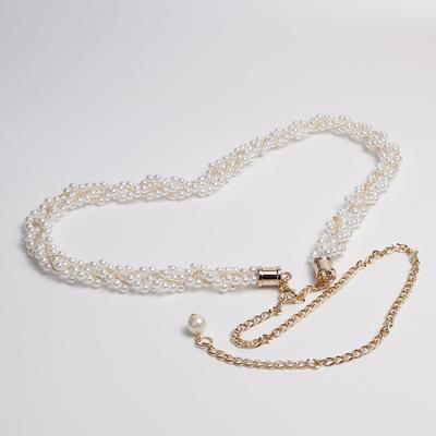 Ladies Thin Waist Chain, Dress Decorative Waist Chain, White Pearl Woven Belt, Rhinestone Waist Chain.