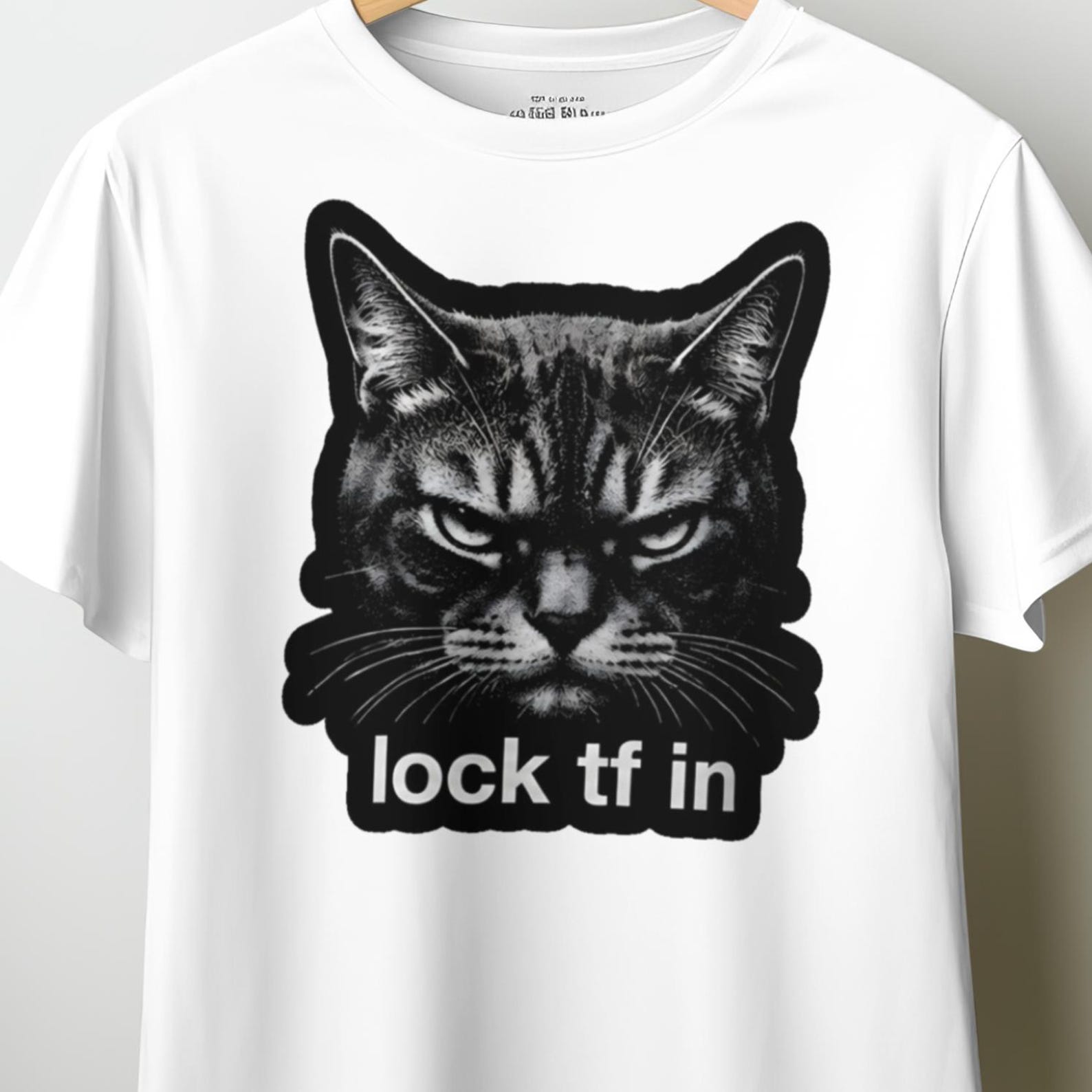 Lock TF In Cat Shirt, Funny Cat Graphic Tee, Motivational Cat T-Shirt Focus Quote Shirt , Gym Mindset Tee XL