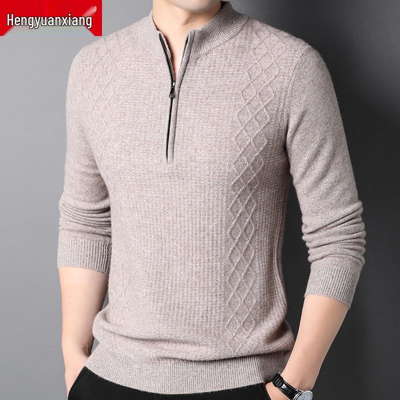 Hengyuanxiang Men's Autumn/Winter 2022 Wool Half-High Collar Sweater for Middle-Aged & Young