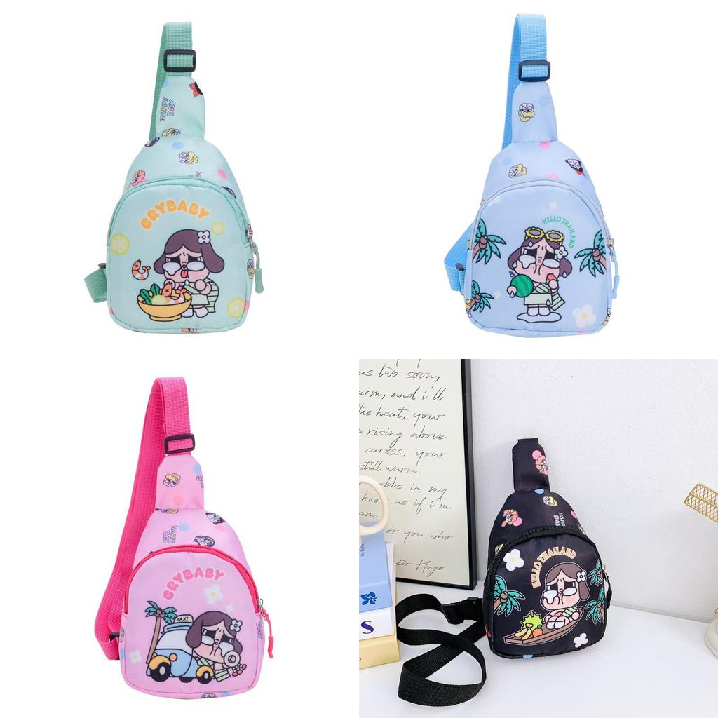 Kids Crossbody Bag Cute Cartoon Print Lightweight Nylon Backpack With Breathable Polyester Lining For Kindergarten Boys Girls