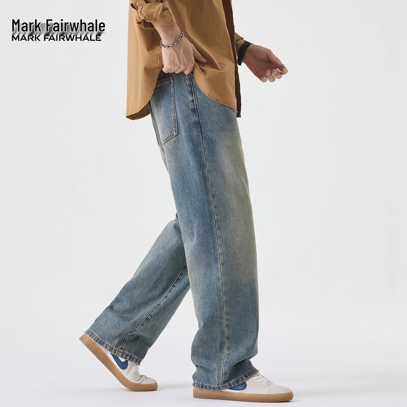 Mark Fairwhale Herren Hellblaue Gewaschene Straight-Leg Loose Fit Jeans