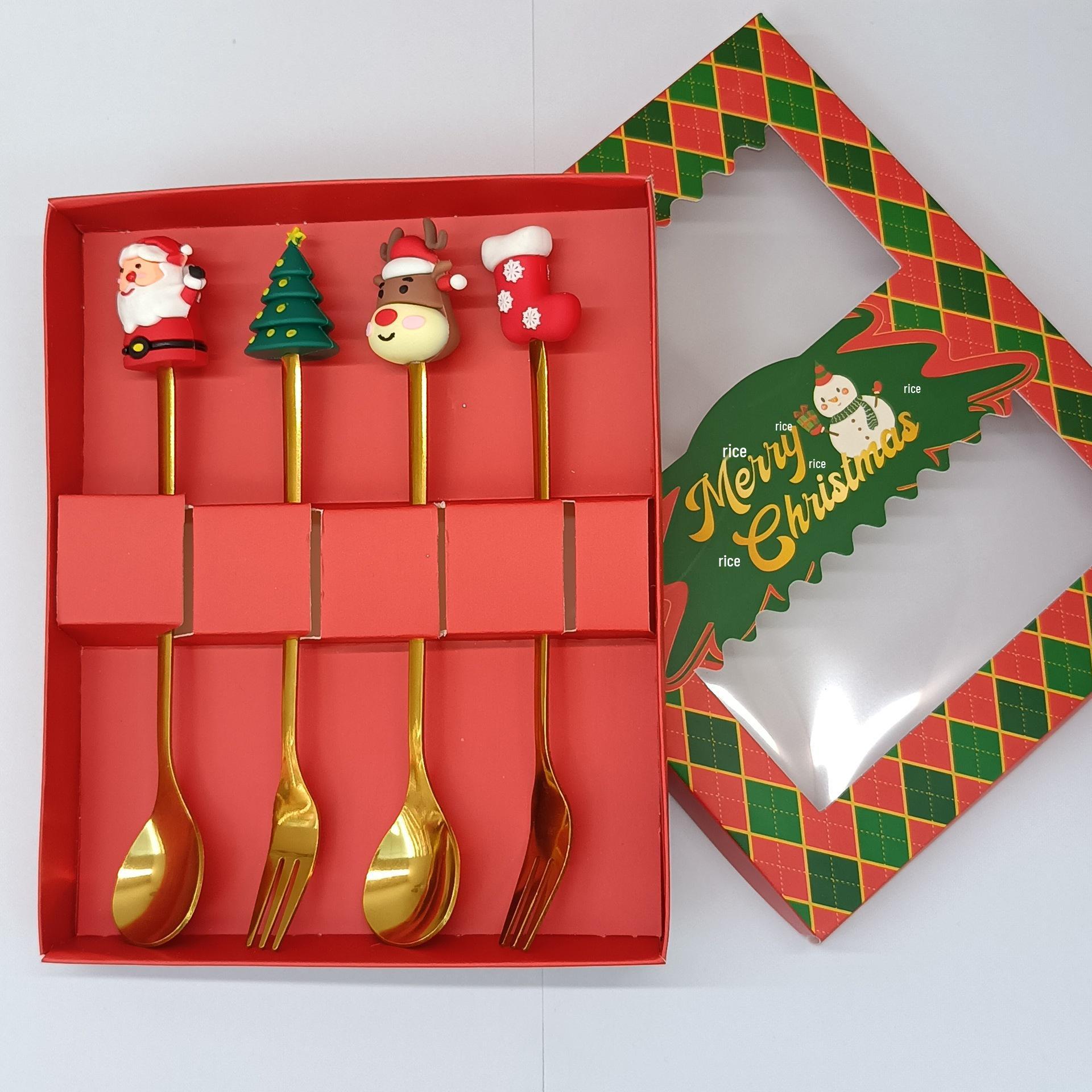 

Креативный мультяшный набор ложек и вилок из нержавеющей стали: Палочка для кофе, Фруктовая вилка, Рождественский подарок