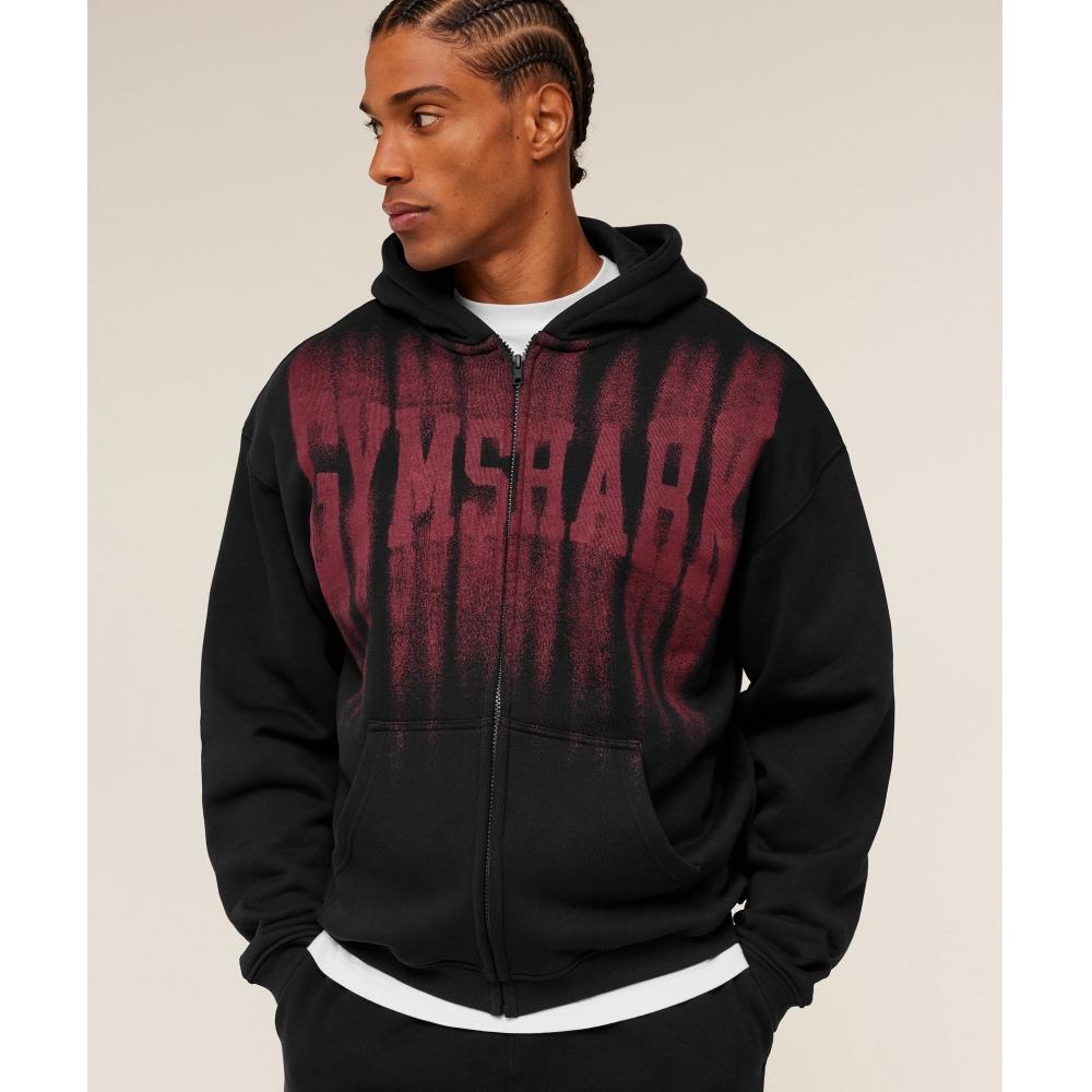 Gymshark Fade Graphic Zip Through Hoodie Black Sets Red A4c9i Rb30