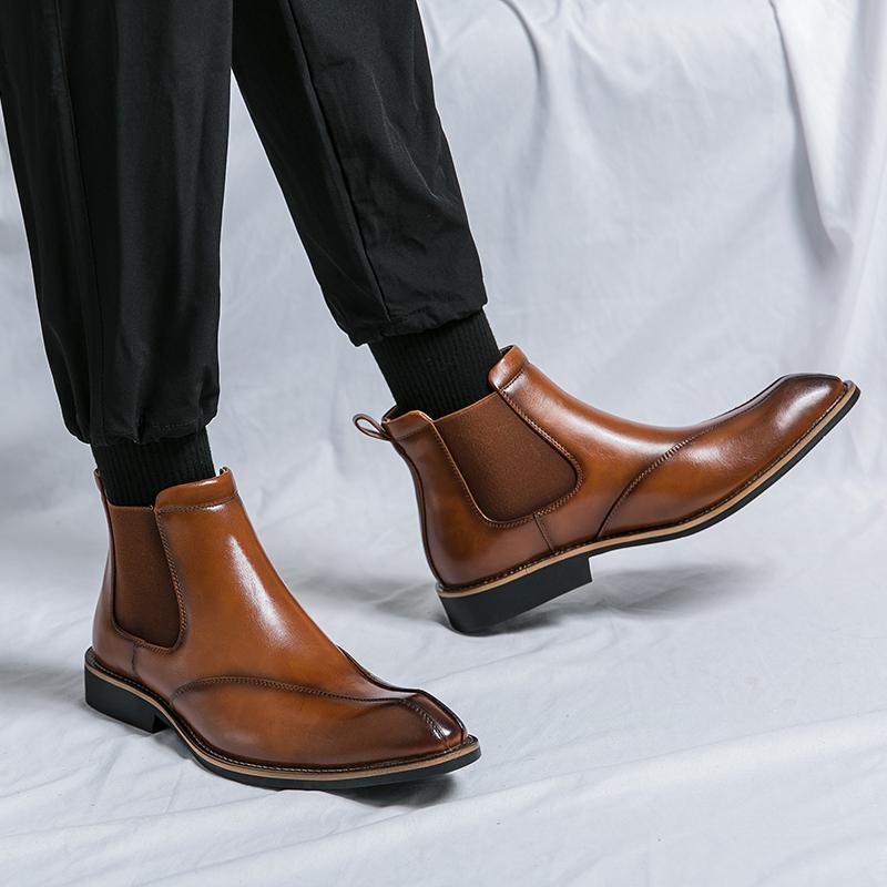 Fashion Autumn Classic Men's High Top Ankle Boots Pointed High-end Banquet Dress Shoes Versatile Brown Men's Business Casual Shoes