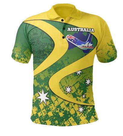 Australian flag polo shirt lapel short sleeve top summer trend clothes 3D printing oversized t-shirt
