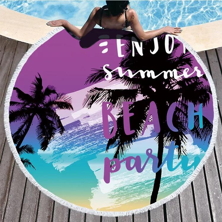 Tropic Plant Hawaii Coconut Tree Summer Beach Towel For Adult Kids Comfortable Soft Microfiber Round Shower Bath Towels