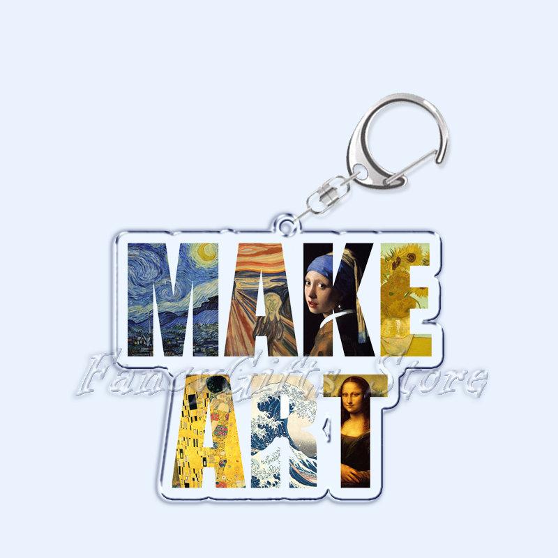

Vincent Van Gogh Art Oil Painting Keychain The Starry Night Sunflower Key Chain for Accessories Bag Pendant Ring Jewelry Gifts