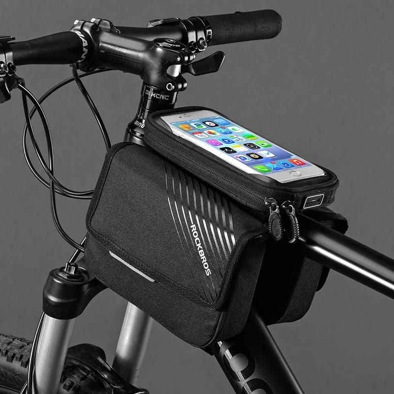 

ROCKBROS Bike Bag Phone Touch Screen Bicycle Front Bilateral Saddle Bag MTB Road Bike Top Tube Bag 6.0 Inch Bicycle Accessories