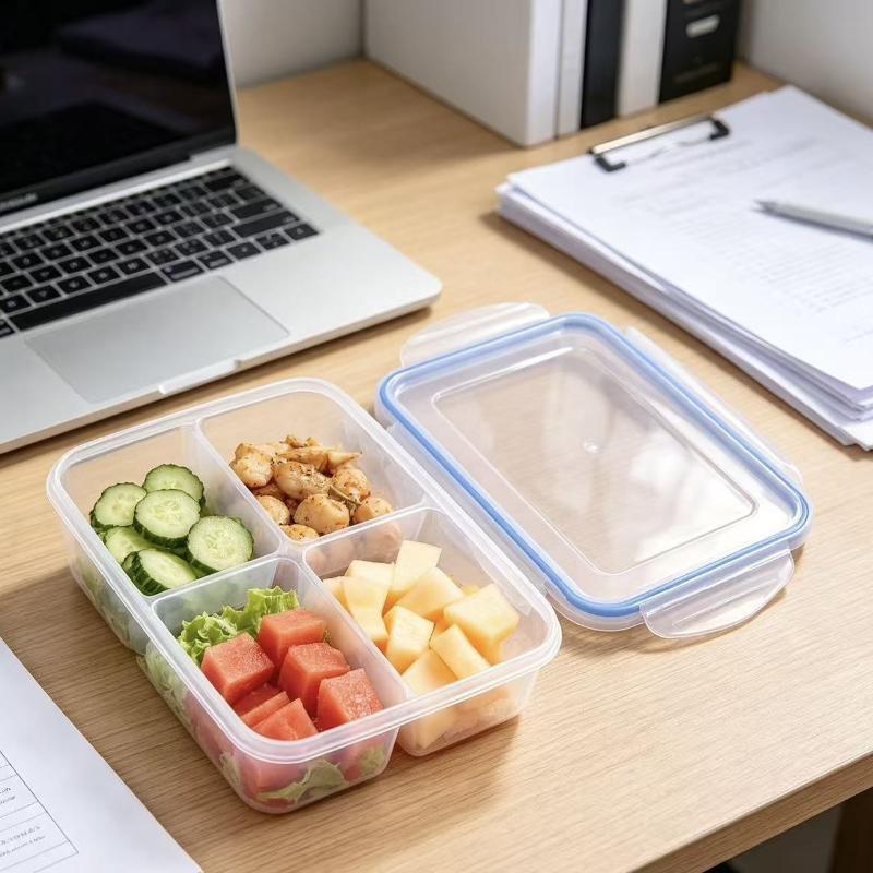 Reusable Plastic Food Storage Containers With Airtight Lids Compartments For Meal Prep Office Lunch Picnic Kitchen Food Storage