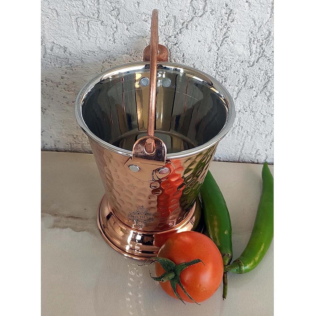 Steel Copper Hammered Design Bucket, Serveware & Tableware for Home, Hotel & Restaurants, Volume-400 ML, Set of 4