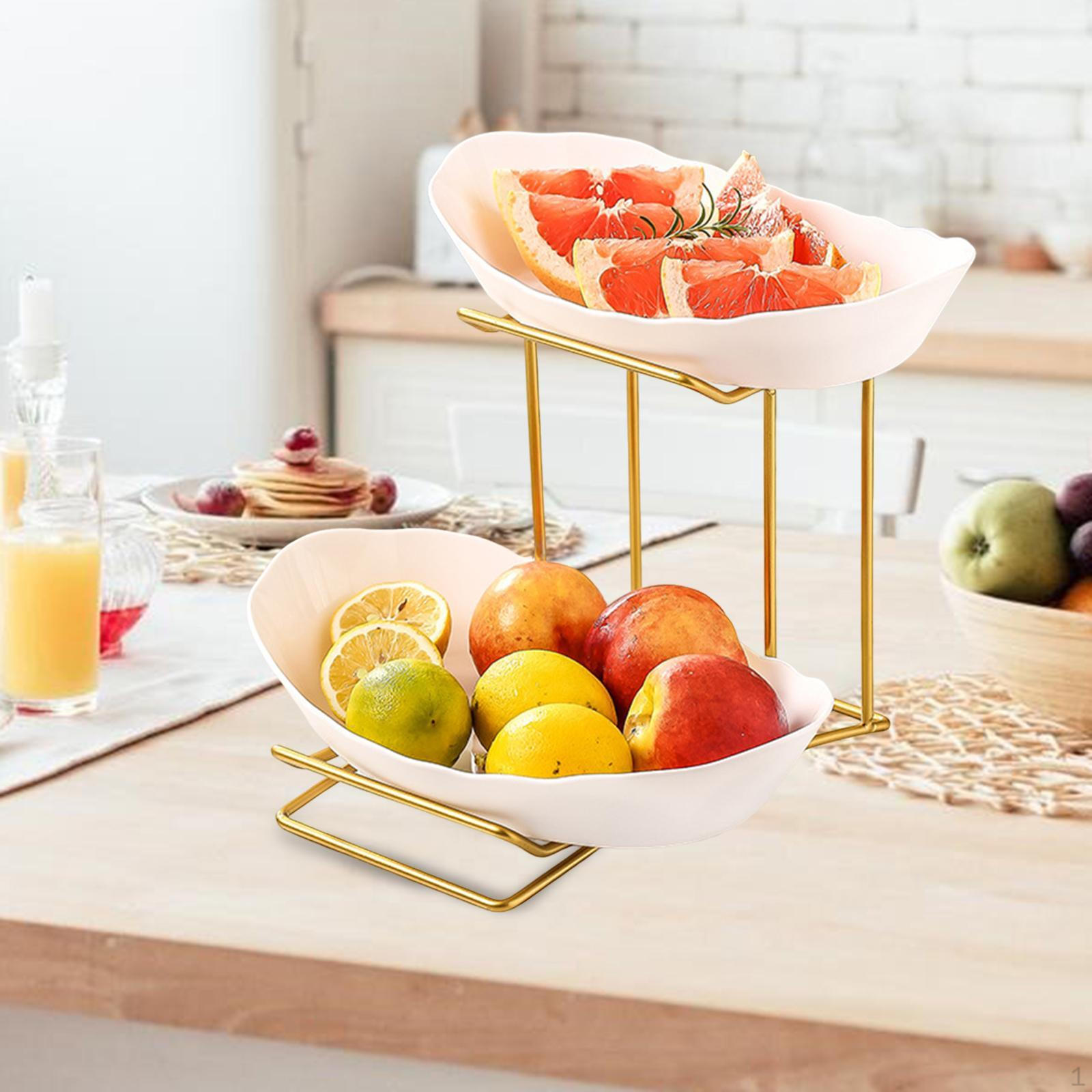 

Фруктовница для кухонной столешницы Подставка для демонстрации Декор Удобная Современная Сервировка с Металлом 2 Tier Gold Shelf