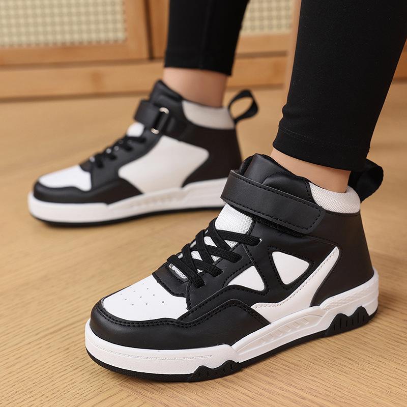 

Boys High-Top Skate Shoes - Spring/Autumn Leather Panel Sneakers for Kids 37