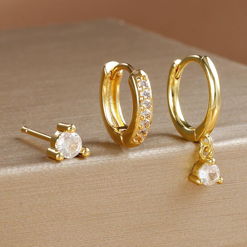 

3pcs Simple Green Zircon Huggies Drop Earrings Set for Women Tiny Gold Plated Stainless Steel Dangle Earring Piercing Jewelry