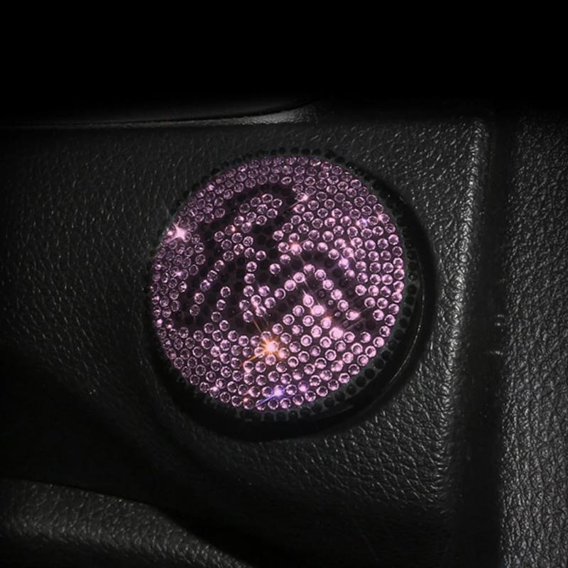 Luxury One-Key Start Button Cover Car Engine Ignition Start Button Protective Cover Car Stickers Pink Car Accessories for Girls