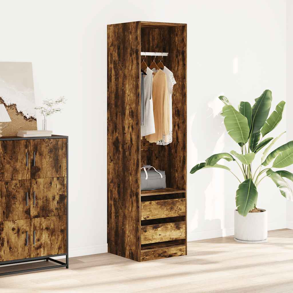 Wardrobe with Drawers Smoked Oak 50 x 50 x 200 cm