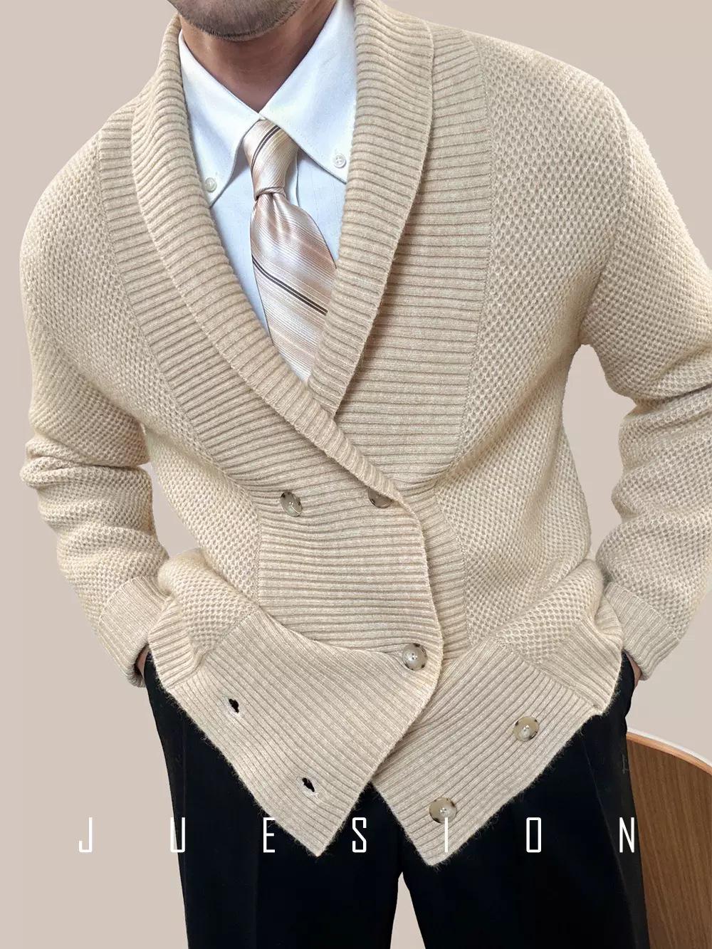 

Men s Slim Fit V-Neck Cardigan: Autumn/Winter British Retro Style Business Sweater Coat 2XL абрикосовий
