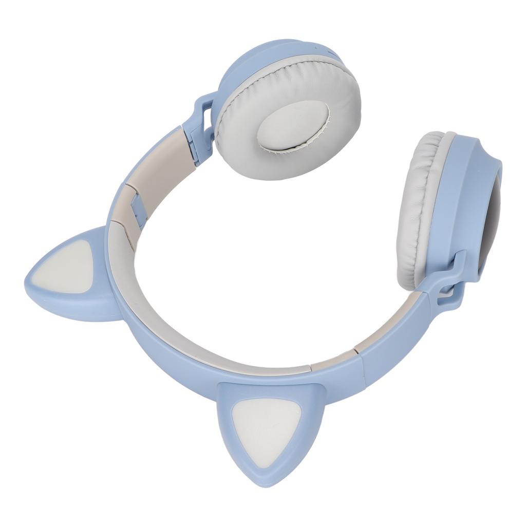 Cat Ear Gaming Headphones Deep Bass LED Light Foldable Cute Cat Ear Headset with Soft Earmuffs Blue