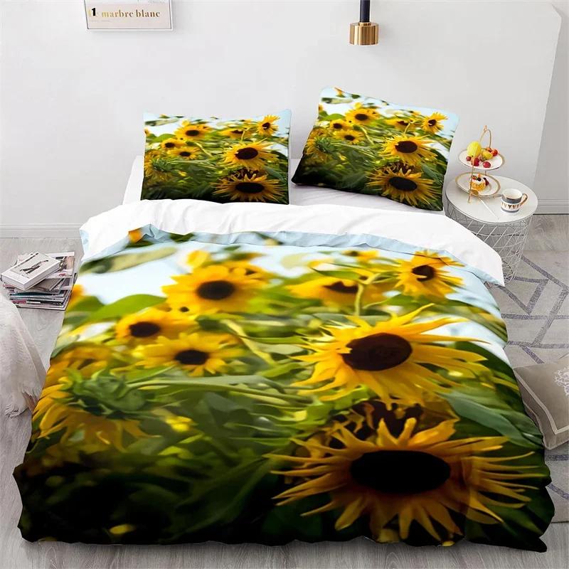 Sunflower Soft Duvet Cover Microfiber Rustic Floral Warm Comforter Cover Nature Theme Yelow Blosom Beding Set Twin King For Children Kids Adult