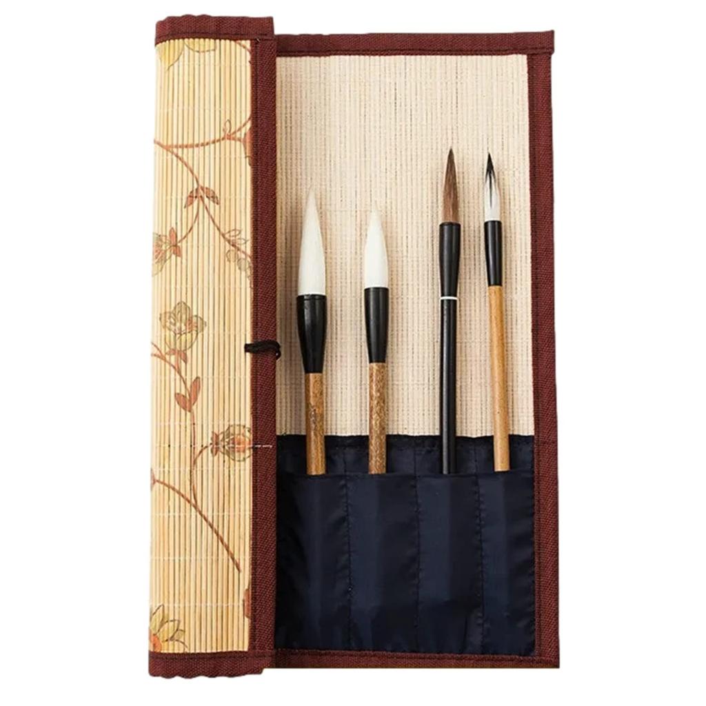 NOELAMOUR Calligraphy Brush Floral with for and Carrying Brushes Small Roll, Bamboo, Pattern, Pocket, Storing, Preserving, (Floral Pattern, Size)