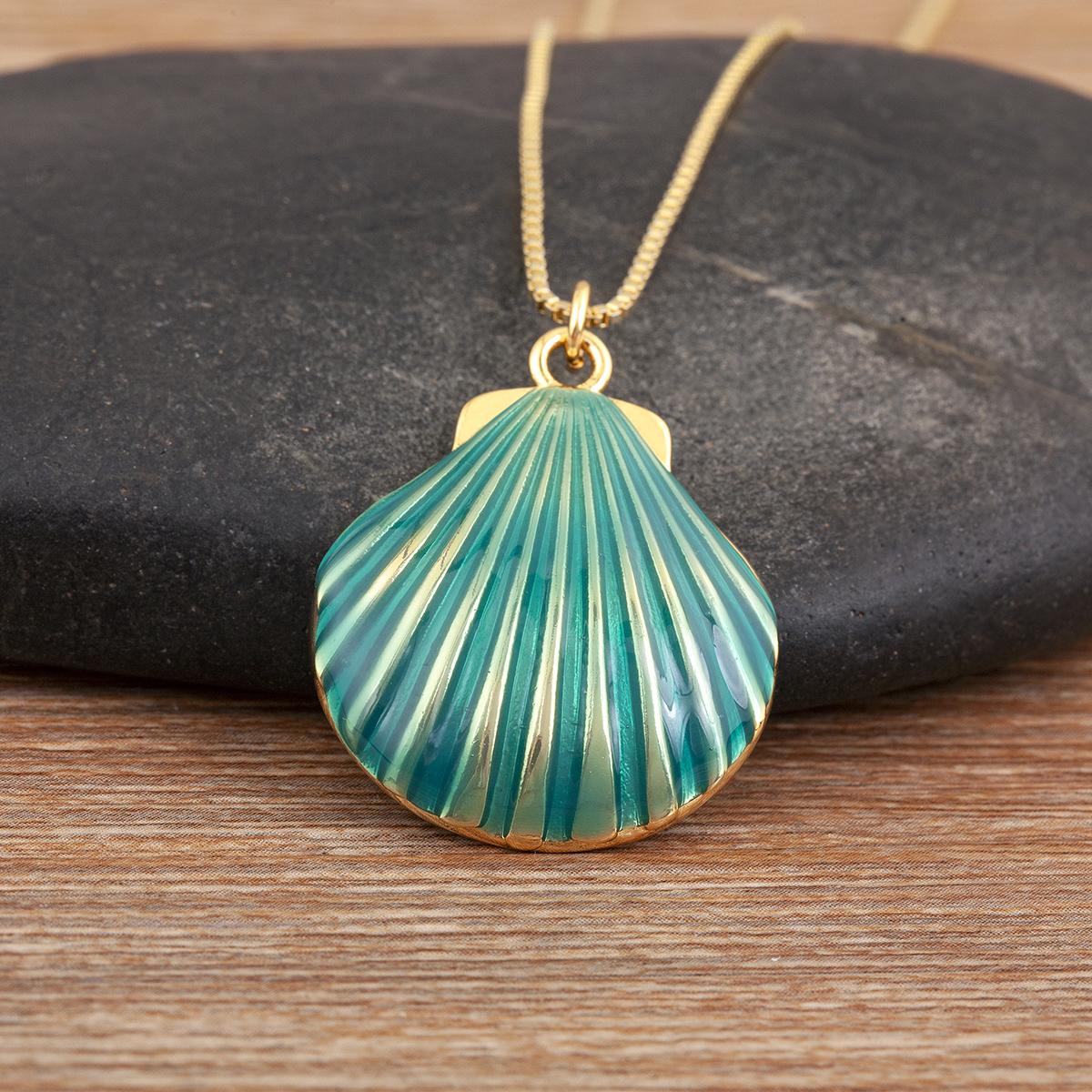

Nidin New Trendy Shell Shape Red/Green Color Copper Pendant Necklace For Female Male Fashion Cute Chain Link Jewelry Accessories зелений