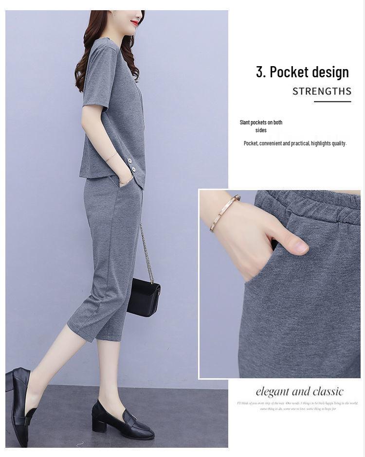 Trendy Plus Size Women's Summer Two-Piece Suit: Short-Sleeved T-Shirt & Cropped Pants