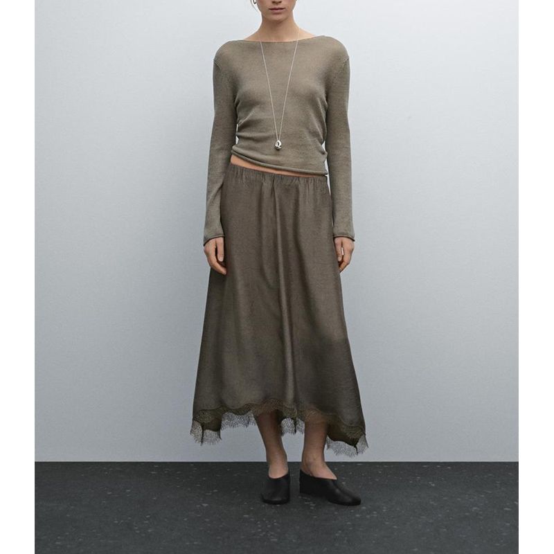 MD Summer New French Romantic Lady Style Lace Hem Draping Effect Elegant Skirt 5204583