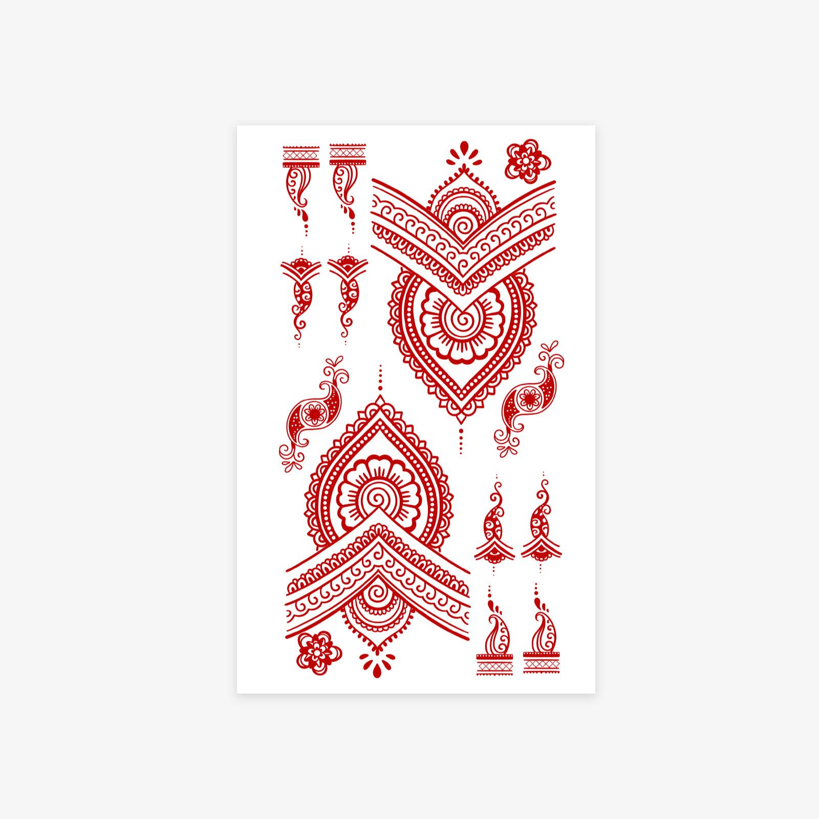 

Tattoo Sticker Red Flower Totem Hand Back Indian Waterproof Female Lace Tattoo Sticker 12*19