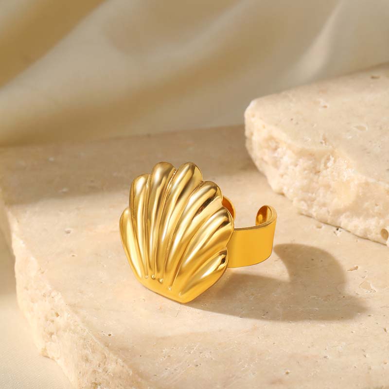 Stainless Steel Metal Shell Open Rings For Women Men Vintage Gold Starfish Adjustable Ring Beach Party Jewelry Gift
