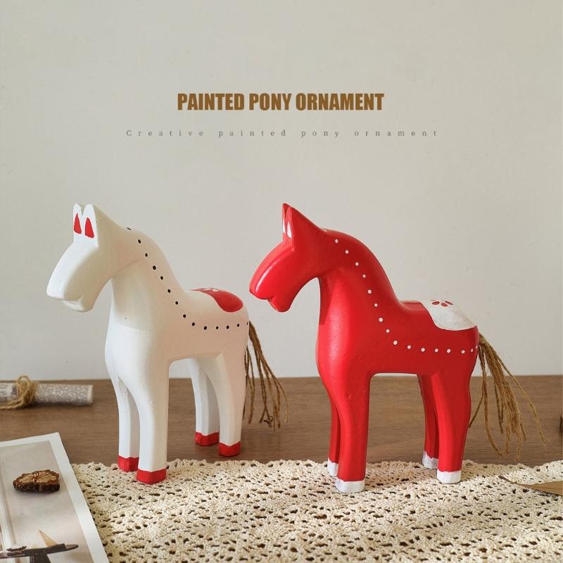 Wooden Horse Statue Sculptures Decorative Animal Figurines Tabletop Ornament for Office Home Decorations Birthday Gift