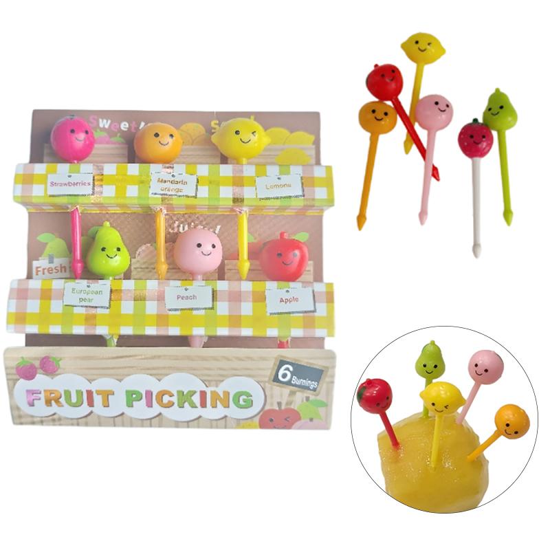 6Pcs/Set Strawberry Peach Fruit Fork Castle Fruit Food Picks Bento Box Picks Cartoon Food Toothpicks Bento Box Accessories