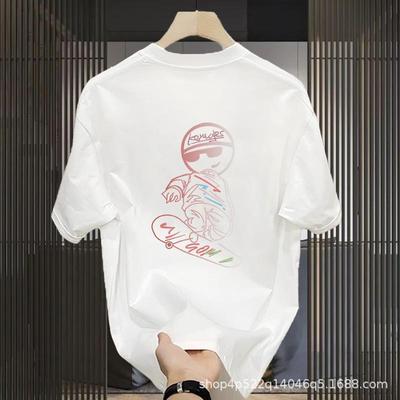 European Station High Sense Niche Crew Neck Light Luxury Men'S T-Shirt Short Sleeve Cotton Fashion Trend Brand Printed Green T-Shirt Trend
