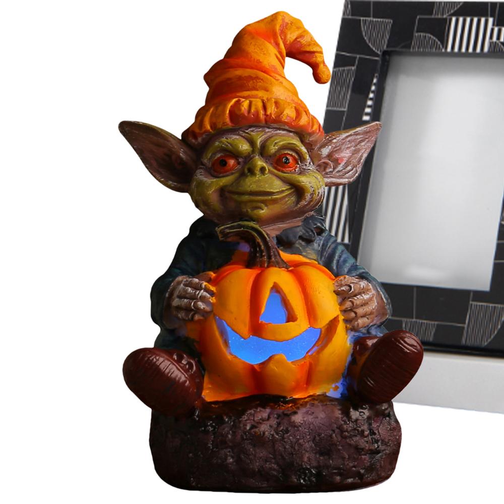 Halloween Pumpkin Lights Desk Figurine Halloween Resin Halloween Figurine For Halloween Decorations Lighted Halloween Statue