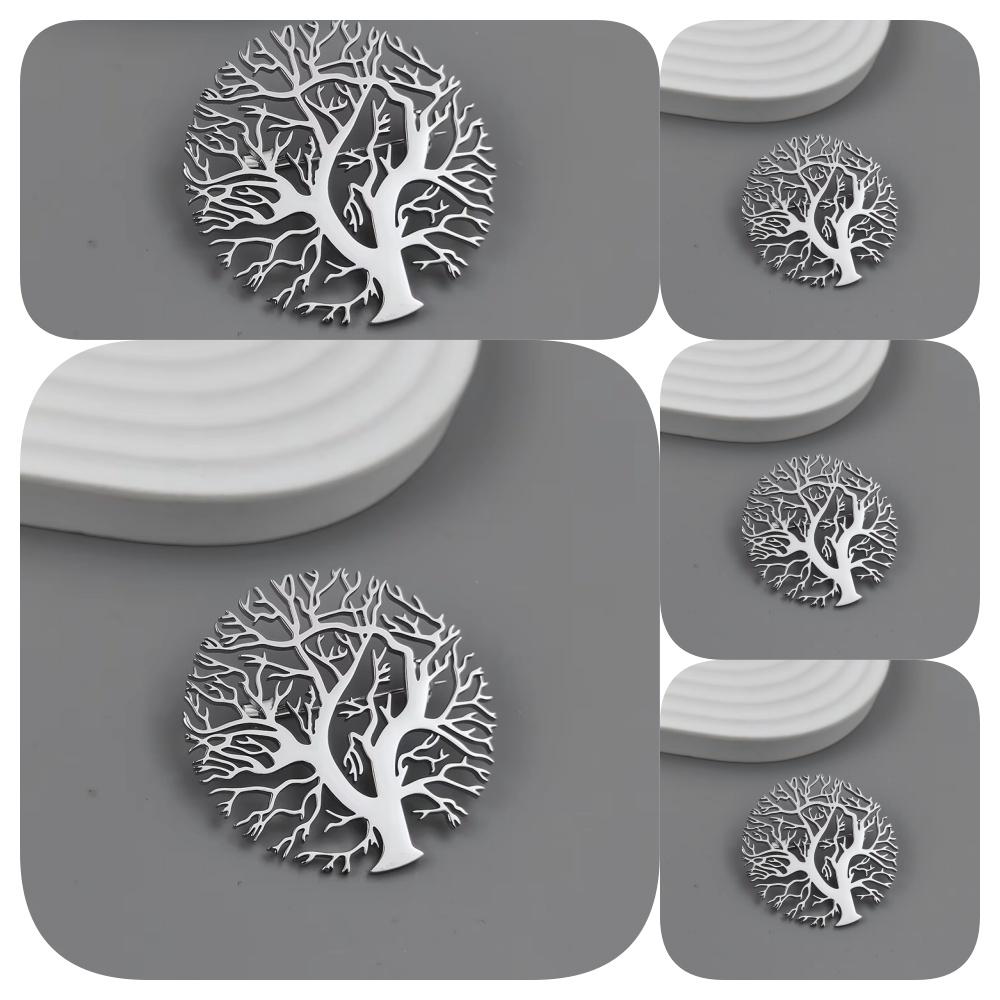 New Round Tree of Life Gold-plated Stainless Steel Brooch, Men's Suit Pin Black, High Quality Father Husband Gift Set