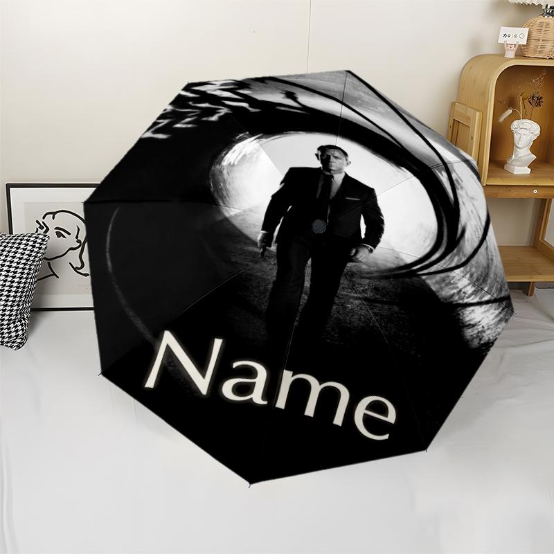 Custom Name 007 James Bond Theme Automatic Umbrella, Lightweight & Portable, 8 Rib, Perfect for Outdoor Travel, Birthdays, Christmas, Gifts.